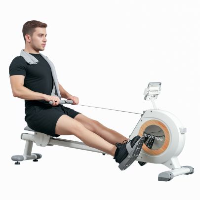 SPORTNOW Rowing Machine, 16 Level Magnetic Rower Machine with LCD Monitor and Phone Holder, Vertical Storage, for Home Gym Cardio Training, 150kg Weight Capacity, White