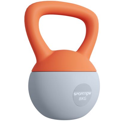 SPORTNOW Soft Kettlebell, 8kg Kettle Bell with Non Slip Handle for Home Gym Weight Lifting and Strength Training, Orange and Grey