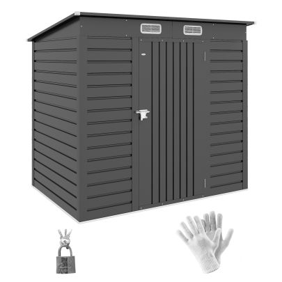 Outsunny 4 x 6ft Galvanised Metal Garden Shed, with Locking Door Grey