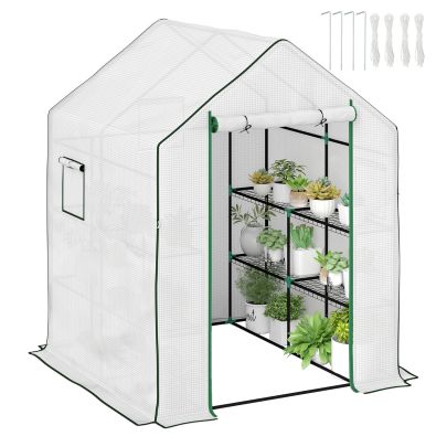 Outsunny 143 x 140cm Walk In Greenhouse, with Accessories White