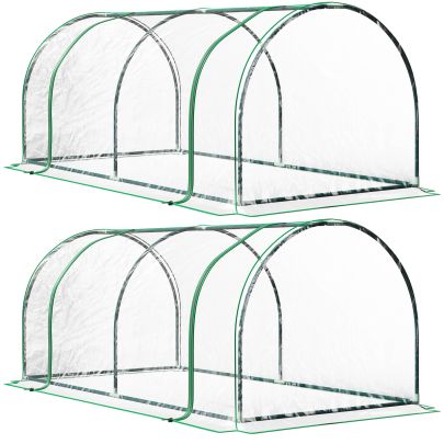 Outsunny Set of 2 Tunnel Greenhouse, Green Grow House with Roll up Door, Steel Frame, Plastic Cover for Garden, Outdoor, 200 x 100 x 80cm, Clear