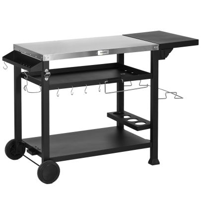 Outsunny Multi Feature BBQ Grill Table, with Stainless Steel Top Black