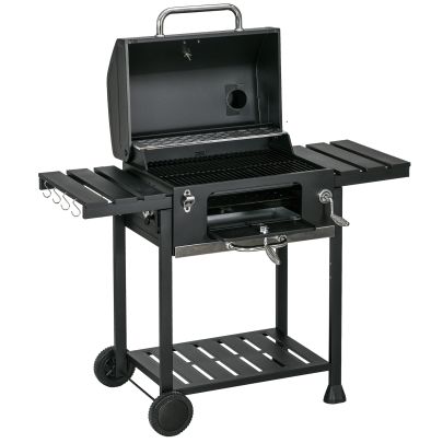 Outsunny Adjustable Charcoal Pan BBQ, with Thermometer and Warming Rack