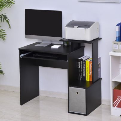  Computer Desk with Sliding Keyboard Tray Storage Drawer Shelf Workstation Black