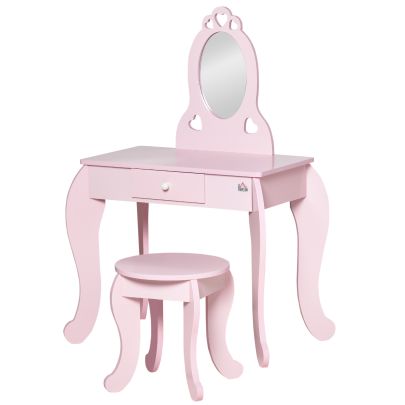  Kids Vanity Table & Stool Girls Dressing Set Make Up Desk with Mirror Pink