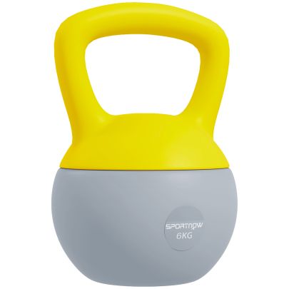 SPORTNOW Soft Kettlebell, 6kg Kettle Bell with Non Slip Handle for Home Gym Weight Lifting and Strength Training, Yellow and Grey