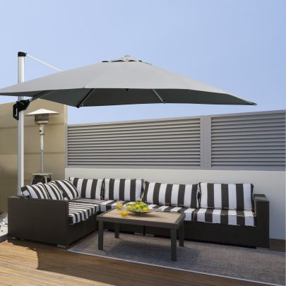  3 x 3(m) Outdoor Cantilever Roma Parasol 360° Rotating w/ Cross Base Light Grey