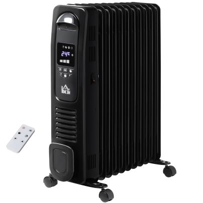  2720W Oil Filled Radiator, 11 Fin Portable Heater w/ Timer Remote Control Black