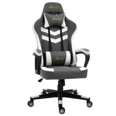 Vinsetto Racing Gaming Chair w/ Lumbar Support, Headrest, Gamer Office Chair, Grey White