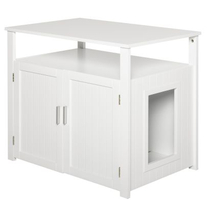  Inside Tabletop Side Table Cat Box Fixture w/ Magnetic Closing Door, White