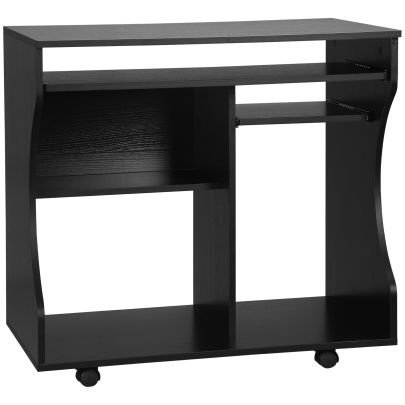 HOMCOM Multi Storage Compact Work Desk, with Wheels Black