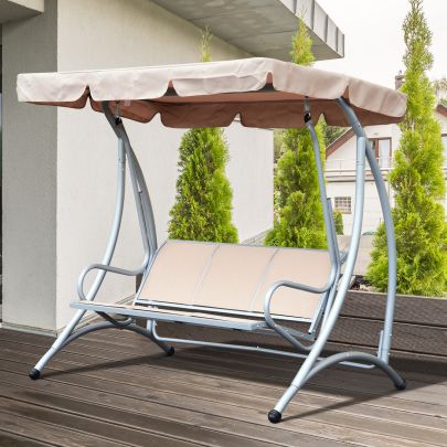 Garden Swing Chair 3 Seater Beige