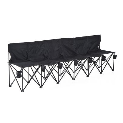 6 Seater Folding Sports Bench Outdoor Picnic Camping Portable Chair w & Cup Holder & Carry Bag  Black