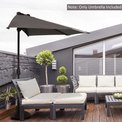 Half Round Umbrella Balcony Parasol Outdoor Aluminum Grey 2.7m