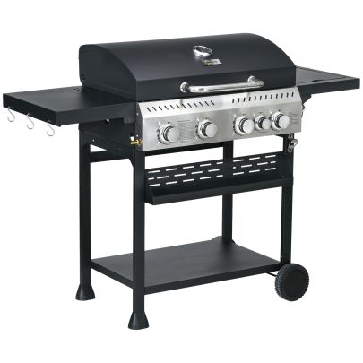 Outsunny Five Burner Steel Gas Grill, with Thermometer Black