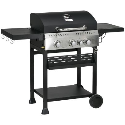 Outsunny Four Burner Steel Gas Grill, with Thermometer Black