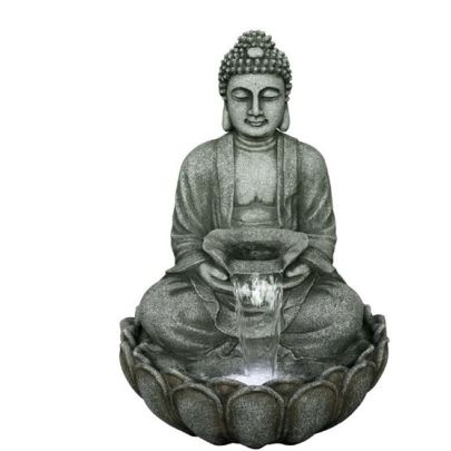 Grey/Black Sitting Buddha Oriental Solar Water Feature