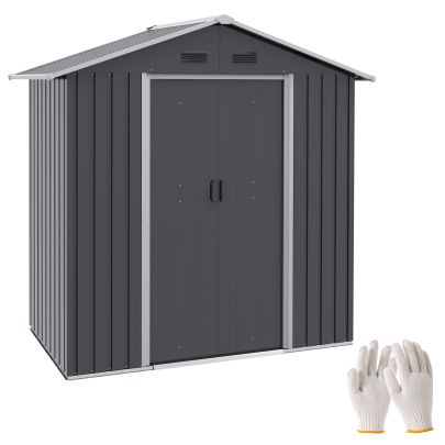 Outsunny 6.5x3.5ft Metal Garden Storage Shed for Outdoor Tool Storage with Double Sliding Doors and 4 Vents, Dark Grey