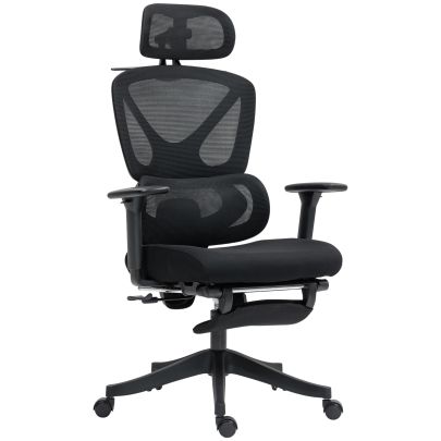 HOMCOM Executive Office Chair, Ergonomic Mesh Desk Chair with 3D Armrests, Rotatable Headrest, Adjustable Lumbar Support, Recliner Computer Swivel Chair with Footrest for Home Office, Black