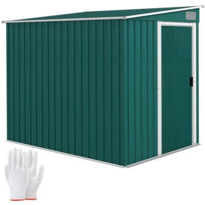 Outsunny 7 x 5ft Galvanised Metal Shed, with Sliding Door Green