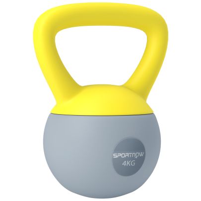 SPORTNOW Soft Kettlebell, 4kg Kettle Bell with Non Slip Handle for Home Gym Weight Lifting and Strength Training, Yellow and Grey