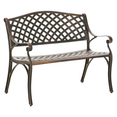 Outsunny Cast Aluminium Outdoor Garden Bench 2 Seater Antique Patio Porch Park Loveseat Chair, Bronze