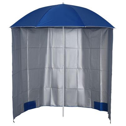 Outsunny 88" Arc 2.2M Fishing Umbrella Beach Parasol with Sides Brolly Shelter Canopy Shade with FREE Carry Bag Blue