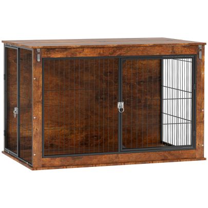 PawHut Dog Crate Furniture with Flip up Top, 2 Doors, for Extra Large Dogs, 118 x 75 x 77cm, Rustic Brown