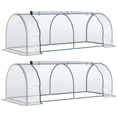 Outsunny Set of 2 Tunnel Greenhouse, Green Grow House with Roll up Door, Steel Frame, Plastic Cover for Garden, Outdoor, 250 x 100 x 80cm, Clear