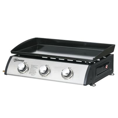 Outsunny 3 Burner Gas Plancha BBQ Grill with Lid, Black