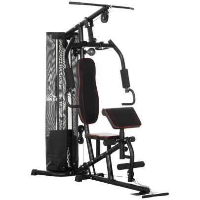 HOMCOM Multi Functional Home Gym Workout Station, 45Kg Weight Stack Multi Gym Fitness Equipment for Full Body Fitness