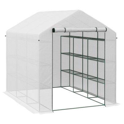 Outsunny 8 x 6ft Walk In Greenhouse, with Shelves White