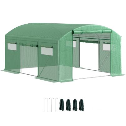 Outsunny 13 x 9.8ft Walk In Polytunnel Greenhouse Green