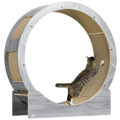 PawHut Cat Wheel with Brake, Scratching Pads Grey