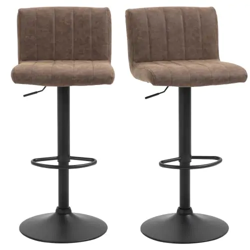  Barstools Set of 2 Adjustable Height Swivel PU Leather Counter Bar Chairs Brown