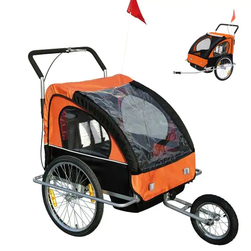  Trailer for Kids Steel Frame Children's 2-Seater Jogger Trailer Orange