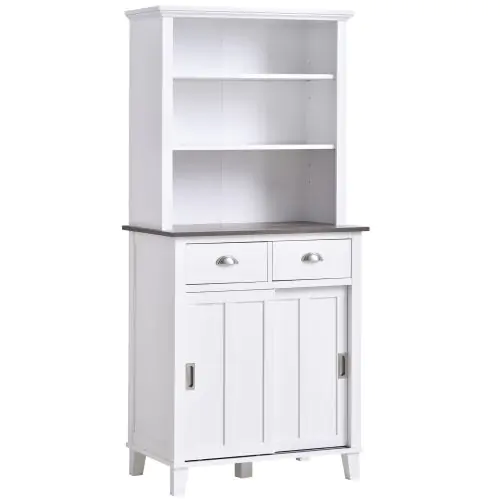  Kitchen Buffet and Hutch w/Three Open Shelf Space, Sideboards & Anti-Topple, 76Wx 48D x 169Hcm-White