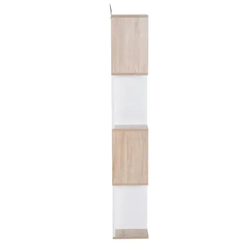  4-tier S Shape Bookcase, Particle Board-White/Oak