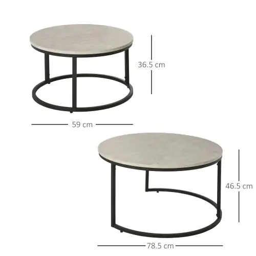  Steel MDF-Top Stack Design 2-Piece Coffee Tables Black/Grey