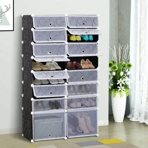  16-Cube DIY Shoes Rack, 95L x 37W x 160Hcm-Black/White