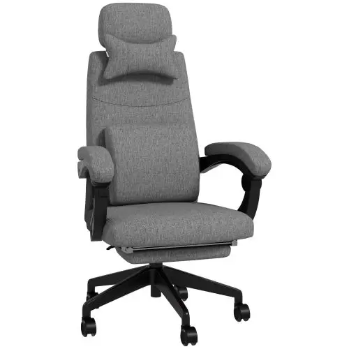 Vinsetto Linen Look Office Chair, with 160? Reclining Back and Footrest Grey