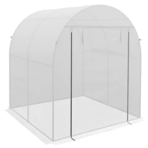 Outsunny Walk in Polytunnel Greenhouse, Green House for Garden with Roll-up Window and Door, 1.8 x 1.8 x 2 m, White