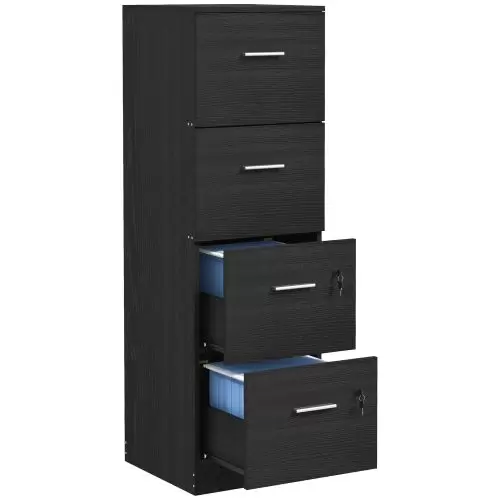 HOMCOM Four Drawer Lockable Filing Cabinet Black Wood Effect