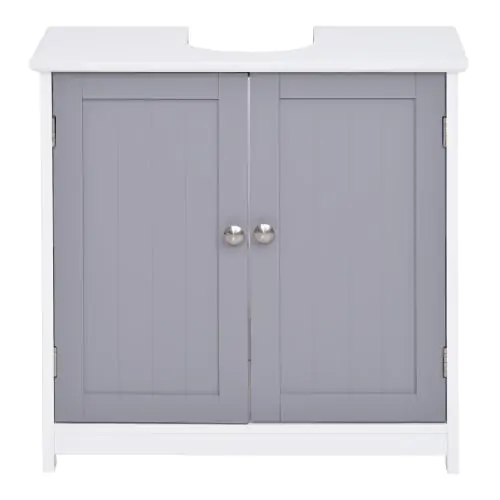  60x60cm Under-Sink Storage Cabinet with Adjustable Shelf Bathroom Cabinet Space Saver Organizer Floor Cabinet White and Grey