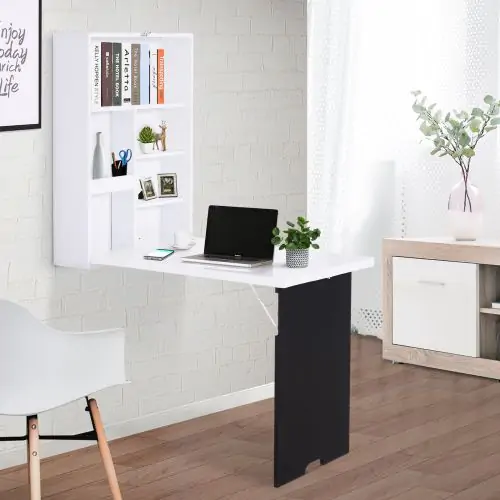  MDF Folding Wall-Mounted Drop-Leaf Table with Chalkboard Shelf White