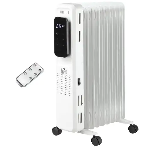  2180W Oil Filled Radiator, 9 Fin Portable Heater w/ Timer Remote Control White