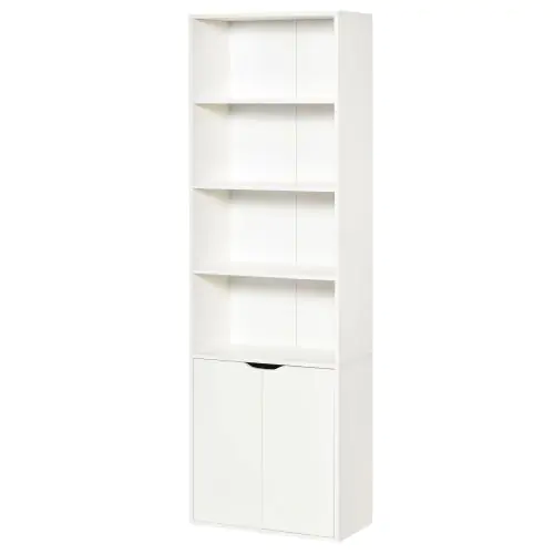  2 Door 4 Shelves Tall Bookcase Modern Bookshelf Storage Display Unit White