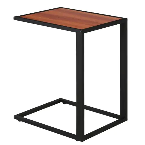  Metal Frame MDF Top C-Shaped Overbed Side Table Walnut