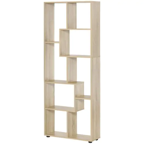  8-Shelf Particle Board Bookcase Corner Bookshelf w/ Melamine Surface Foot Pads Oak Tone