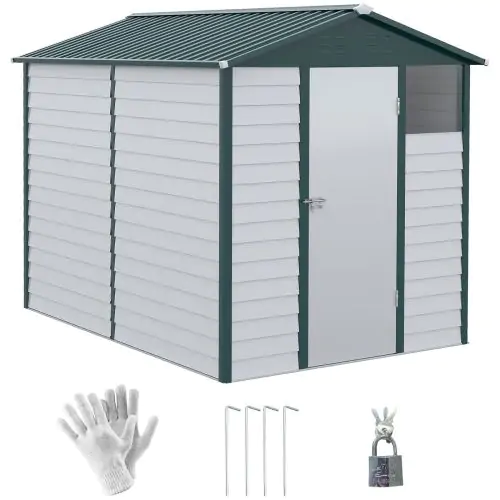 Outsunny 9FT x 6FT Galvanized Metal Garden Shed, Outdoor Storage Shed with Sloped Roof, Lockable Door, Tool Storage Shed for Backyard, Patio, White